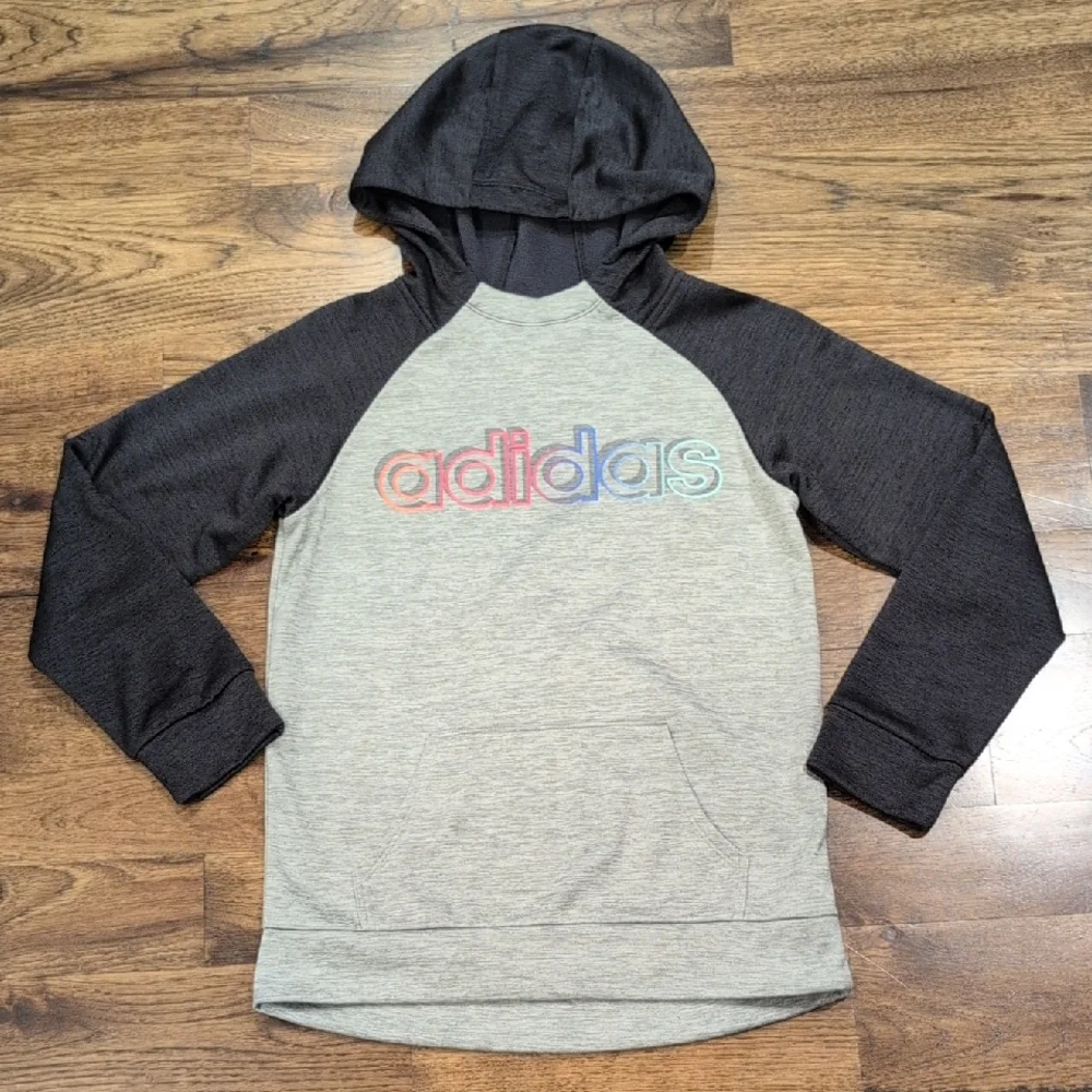 Boys Adidas gray & black hooded sweatshirt size L(14)